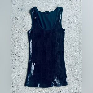 EXPRESS Sequin Sleeveless Tank Top in Black